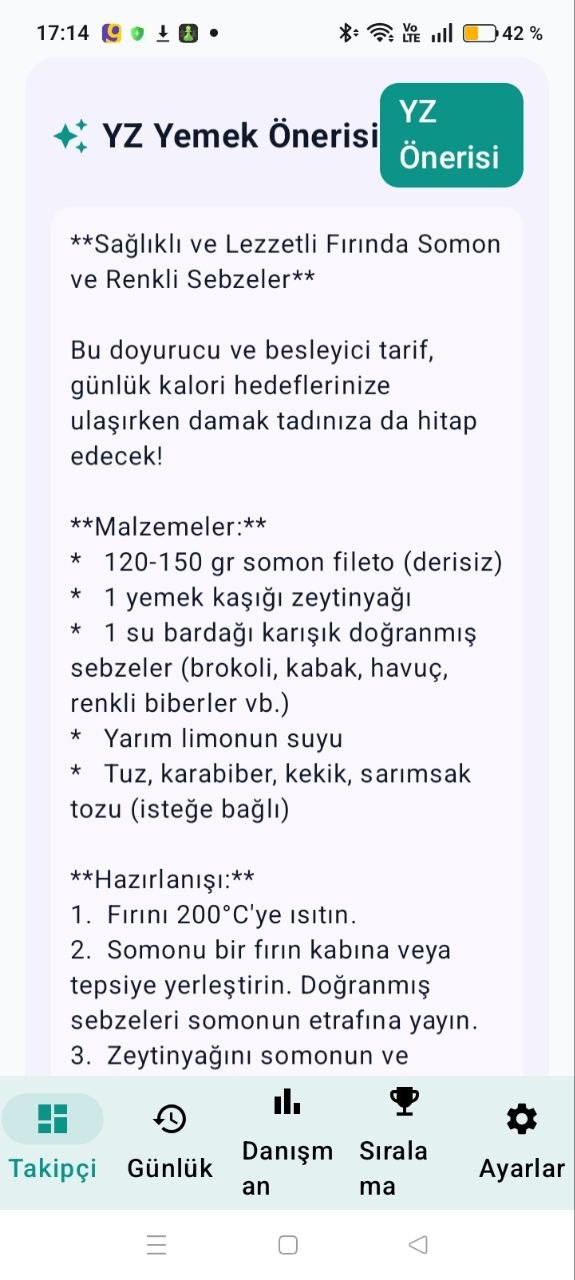 Ne Yemeliyim YZ Tarif Önerileri Ekran Görüntüsü