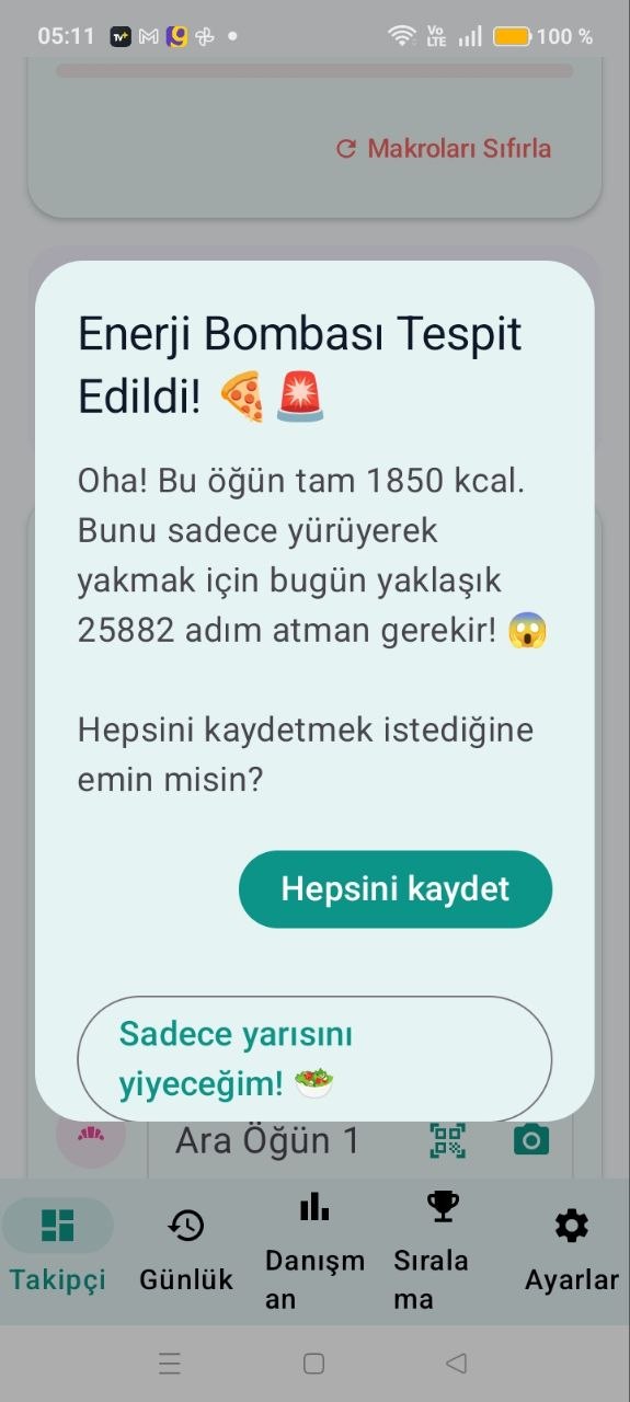 1.000+ kcal Kalori Alarmı ve Adım Pusulası Ekran Görüntüsü